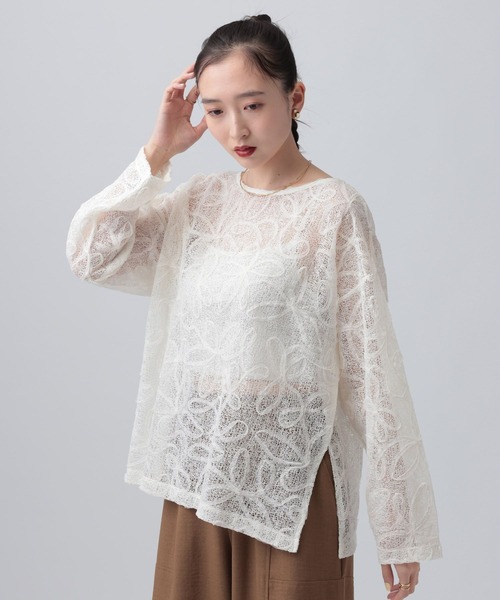 LEPSIM(レプシィム)の「ニュアンス柄長袖プルオーバー 639387(Tシャツ/カットソー・レディース・オフホワイト/ブラック/ブルー系その他・FREE)」の4枚目の写真