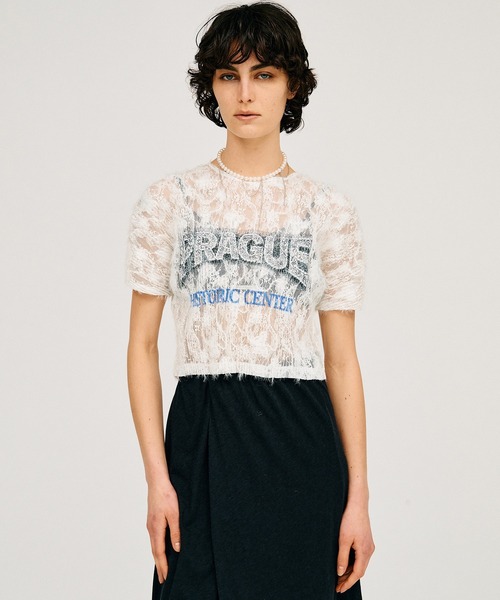 PRANK PROJECT(プランクプロジェクト)の「【2026Summer Pre-Order】PRAGUE ロゴプリントTシャツ / Lace Pleats Top(Tシャツ/カットソー・レディース・ホワイト/ブラック・FREE)」の1枚目の写真