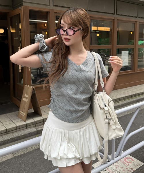 RAY CASSIN(レイカズン)の「シュシュセットVネック星柄Tシャツ(Tシャツ/カットソー・レディース・ホワイト/ネイビー/チャコールグレー・FREE)」の13枚目の写真