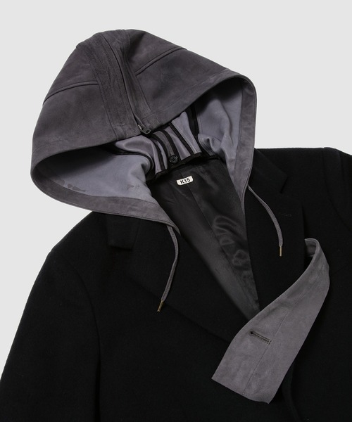 KHOKI(コッキ)の「Suede hooded wool coat(その他アウター・メンズ・グレー/ブラック・3)」の6枚目の写真