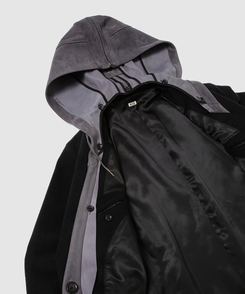 KHOKI(コッキ)の「Suede hooded wool coat(その他アウター・メンズ・グレー/ブラック・3)」の7枚目の写真