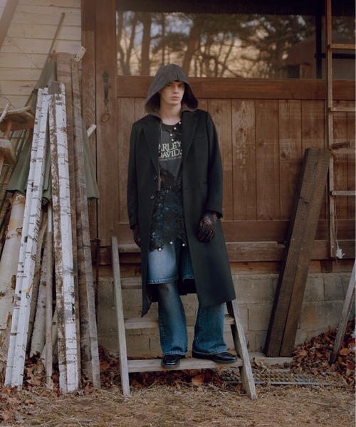 KHOKI(コッキ)の「Suede hooded wool coat(その他アウター・メンズ・グレー/ブラック・3)」の3枚目の写真