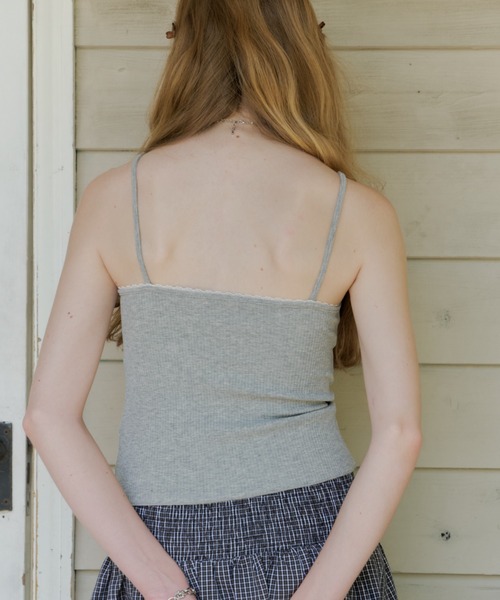 GIUNON（ジウノン）の「【カップ付き】cup in rib lace camisole / カップインリブレースキャミソール（キャミソール・レディース・グレー/ピンク・FREE）」の6枚目の写真