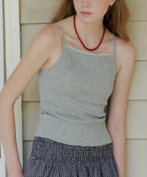 GIUNON（ジウノン）の「【カップ付き】cup in rib lace camisole / カップインリブレースキャミソール（キャミソール・レディース・グレー/ピンク・FREE）」の7枚目の写真