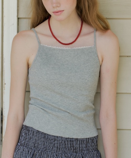 GIUNON（ジウノン）の「【カップ付き】cup in rib lace camisole / カップインリブレースキャミソール（キャミソール・レディース・グレー/ピンク・FREE）」の9枚目の写真