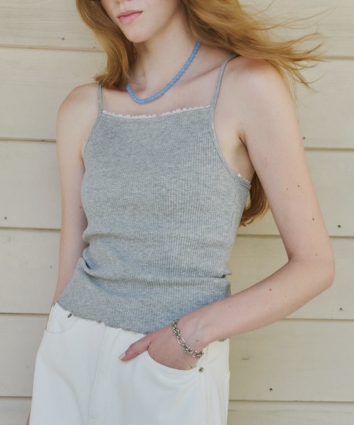 GIUNON（ジウノン）の「【カップ付き】cup in rib lace camisole / カップインリブレースキャミソール（キャミソール・レディース・グレー/ピンク・FREE）」の14枚目の写真