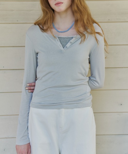 GIUNON（ジウノン）の「【カップ付き】cup in rib lace camisole / カップインリブレースキャミソール（キャミソール・レディース・グレー/ピンク・FREE）」の12枚目の写真