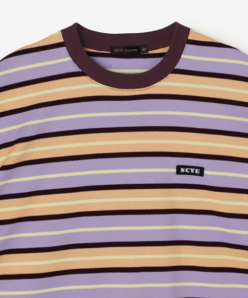 SCYE BASICS（サイベーシックス）の「SCYE BASICS | コットン 鹿の子ボーダーTシャツ MEN（Tシャツ/カットソー・メンズ・グリーン系その他/パープル系その他・38/40）」の5枚目の写真