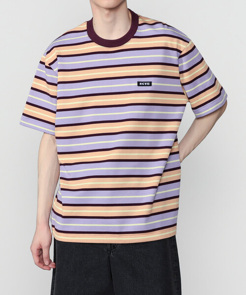 SCYE BASICS（サイベーシックス）の「SCYE BASICS | コットン 鹿の子ボーダーTシャツ MEN（Tシャツ/カットソー・メンズ・グリーン系その他/パープル系その他・38/40）」の2枚目の写真