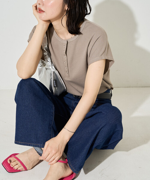限定展開 ミニ ワッフル ヘンリー ノースリーブ トップス（Tシャツ