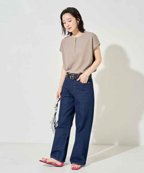 FREAK'S STORE（フリークスストア）の「限定展開　ミニ ワッフル ヘンリー ノースリーブ トップス（Tシャツ/カットソー・レディース・ブラック/オフホワイト/ブルー/ナチュラル/レモンイエロー/ベージュ・ﾌﾘ-）」の18枚目の写真
