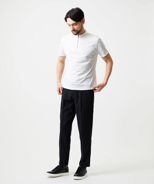MICHEL KLEIN HOMME (ミッシェルクランオム)の「モックネックハーフジップ半袖カットソー(Tシャツ/カットソー・メンズ・ホワイト/ブラック・MEDIUM/X-LARGE/LARGE)」の3枚目の写真