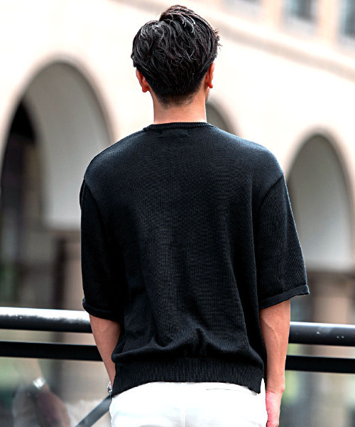 CavariA(キャバリア)の「『CavariA/キャバリア』【接触冷感】ウォッシャブル半袖ニット(Tシャツ/カットソー・メンズ・グレイッシュベージュ/グレー/ネイビー/チャコールグレー/サックスブルー/ブラック・L/XL/M)」の8枚目の写真