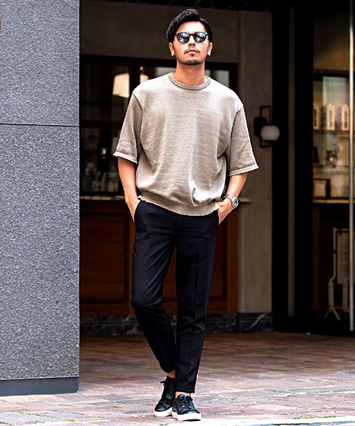 CavariA(キャバリア)の「『CavariA/キャバリア』【接触冷感】ウォッシャブル半袖ニット(Tシャツ/カットソー・メンズ・グレイッシュベージュ/グレー/ネイビー/チャコールグレー/サックスブルー/ブラック・L/XL/M)」の12枚目の写真