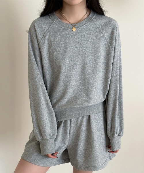 DAY CLOSET（デイ クローゼット）の「【セットアップ/肌なじみの良い裏パイル×表スウェット】ゆる感ワンマイル。 長袖リブトップス+ショートパンツ 上下2点セット レディース（スウェット・レディース・アイボリー/チャコールグレー/ライトグレー・L/M）」の19枚目の写真
