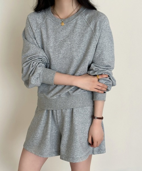DAY CLOSET（デイ クローゼット）の「【セットアップ/肌なじみの良い裏パイル×表スウェット】ゆる感ワンマイル。 長袖リブトップス+ショートパンツ 上下2点セット レディース（スウェット・レディース・アイボリー/チャコールグレー/ライトグレー・L/M）」の20枚目の写真