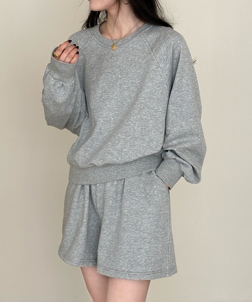 DAY CLOSET（デイ クローゼット）の「【セットアップ/肌なじみの良い裏パイル×表スウェット】ゆる感ワンマイル。 長袖リブトップス+ショートパンツ 上下2点セット レディース（スウェット・レディース・アイボリー/チャコールグレー/ライトグレー・L/M）」の22枚目の写真