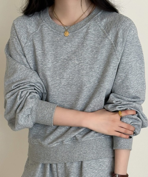 DAY CLOSET（デイ クローゼット）の「【セットアップ/肌なじみの良い裏パイル×表スウェット】ゆる感ワンマイル。 長袖リブトップス+ショートパンツ 上下2点セット レディース（スウェット・レディース・アイボリー/チャコールグレー/ライトグレー・L/M）」の5枚目の写真