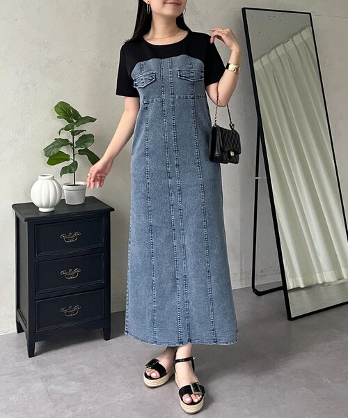 prose verse(プロズヴェール)の「ストレッチデニムドッキングワンピース(ワンピース・レディース・ブルー/ブラック・PL/PM/LARGE/MEDIUM)」の1枚目の写真