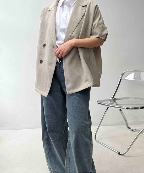 AS KNOW AS plus（アズノゥアズプラス）の「〇ダブル 半袖テーラードジャケット セットアップ対応 【WEB限定アイテム】（テーラードジャケット・レディース・ブラック/ベージュ/モカ・FREE）」の16枚目の写真