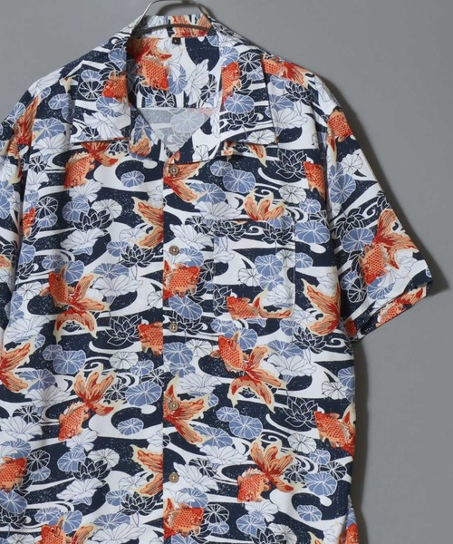 ANPAS(アンパス)の「Rayon Patterned Aloha Shirt / レーヨン 総柄 アロハシャツ オープンカラー 開襟シャツ メンズ トップス ハワイアンシャツ 半袖(シャツ/ブラウス・メンズ・グレー系/レッド系/ブラック系/ホワイト系/ネイビー系・L/LL/M)」の5枚目の写真