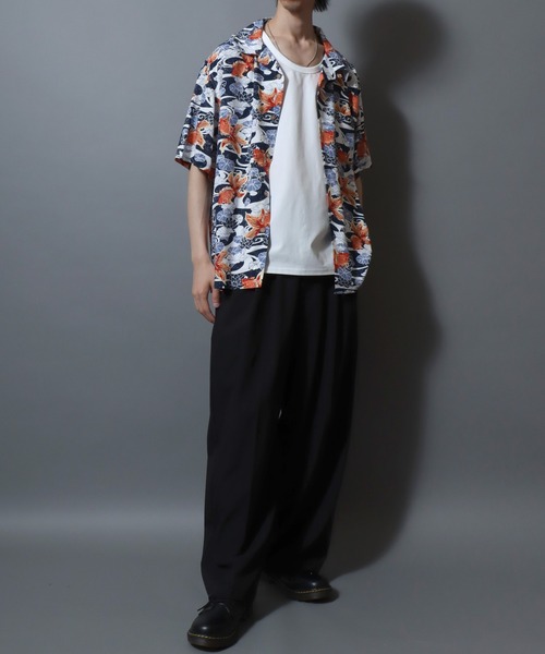 ANPAS(アンパス)の「Rayon Patterned Aloha Shirt / レーヨン 総柄 アロハシャツ オープンカラー 開襟シャツ メンズ トップス ハワイアンシャツ 半袖(シャツ/ブラウス・メンズ・グレー系/レッド系/ブラック系/ホワイト系/ネイビー系・L/LL/M)」の22枚目の写真