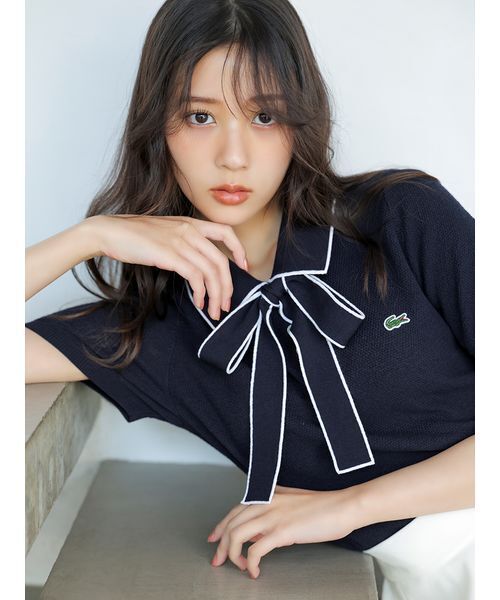 SNIDEL(スナイデル)の「LACOSTE/ボウタイポロニットプルオーバー(ニット/セーター・レディース・イエロー/ホワイト・F)」の9枚目の写真
