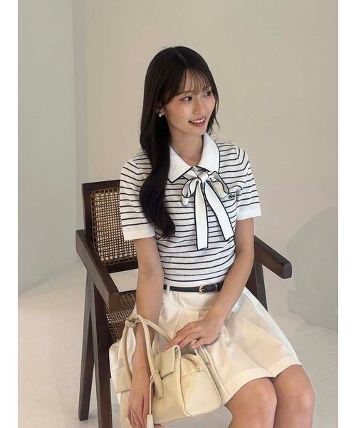 SNIDEL(スナイデル)の「LACOSTE/ボウタイポロニットプルオーバー(ニット/セーター・レディース・イエロー/ホワイト・F)」の17枚目の写真
