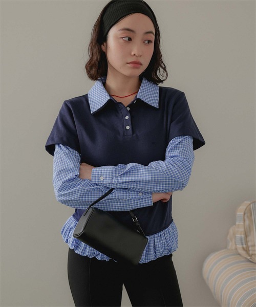 miette（ミエット）の「レイヤード風裾バルーンポロ襟トップス（Tシャツ/カットソー・レディース・ネイビー/グレー/ブラック・FREE）」の3枚目の写真
