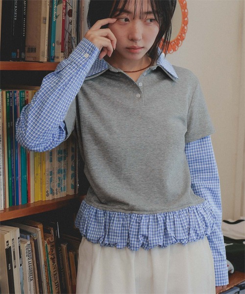 miette（ミエット）の「レイヤード風裾バルーンポロ襟トップス（Tシャツ/カットソー・レディース・ネイビー/グレー/ブラック・FREE）」の10枚目の写真