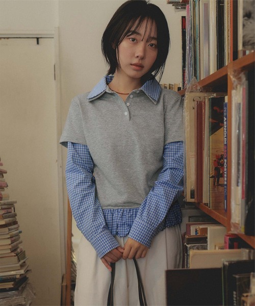 miette（ミエット）の「レイヤード風裾バルーンポロ襟トップス（Tシャツ/カットソー・レディース・ネイビー/グレー/ブラック・FREE）」の11枚目の写真