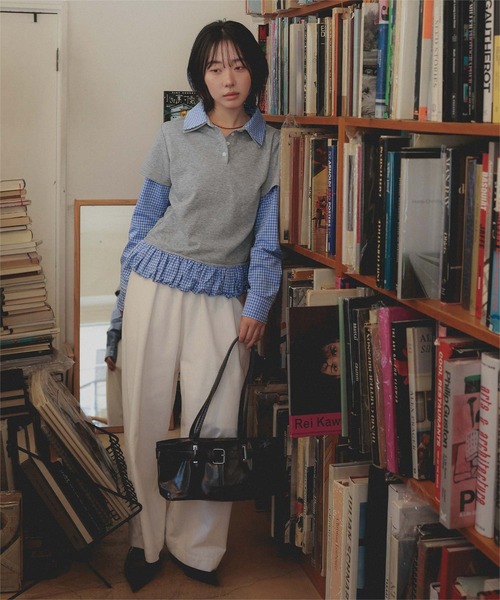 miette（ミエット）の「レイヤード風裾バルーンポロ襟トップス（Tシャツ/カットソー・レディース・ネイビー/グレー/ブラック・FREE）」の13枚目の写真