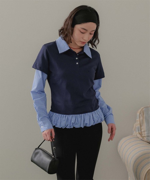 miette（ミエット）の「レイヤード風裾バルーンポロ襟トップス（Tシャツ/カットソー・レディース・ネイビー/グレー/ブラック・FREE）」の17枚目の写真