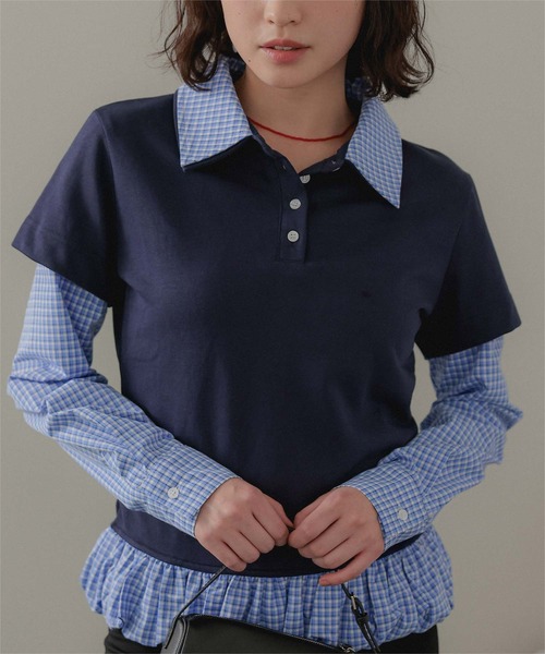 miette（ミエット）の「レイヤード風裾バルーンポロ襟トップス（Tシャツ/カットソー・レディース・ネイビー/グレー/ブラック・FREE）」の18枚目の写真