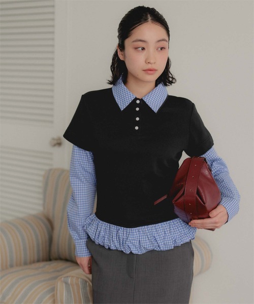 miette（ミエット）の「レイヤード風裾バルーンポロ襟トップス（Tシャツ/カットソー・レディース・ネイビー/グレー/ブラック・FREE）」の6枚目の写真