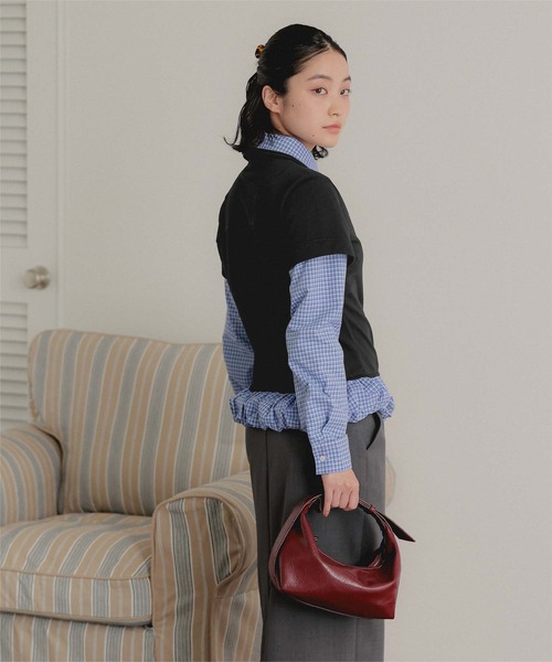 miette（ミエット）の「レイヤード風裾バルーンポロ襟トップス（Tシャツ/カットソー・レディース・ネイビー/グレー/ブラック・FREE）」の7枚目の写真