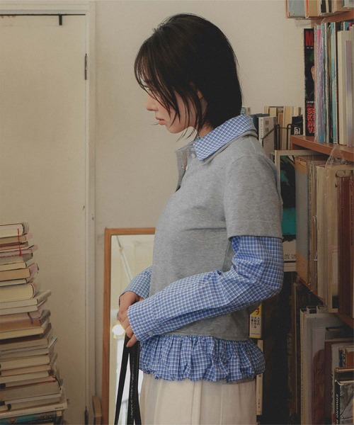 miette（ミエット）の「レイヤード風裾バルーンポロ襟トップス（Tシャツ/カットソー・レディース・ネイビー/グレー/ブラック・FREE）」の15枚目の写真