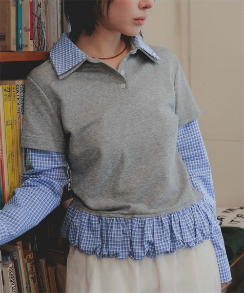 miette（ミエット）の「レイヤード風裾バルーンポロ襟トップス（Tシャツ/カットソー・レディース・ネイビー/グレー/ブラック・FREE）」の16枚目の写真