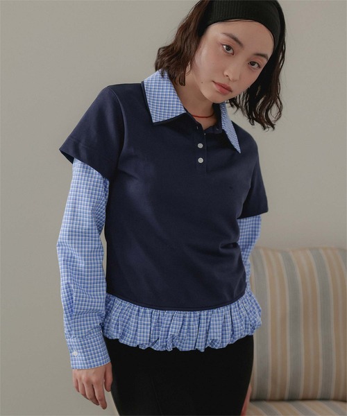 miette（ミエット）の「レイヤード風裾バルーンポロ襟トップス（Tシャツ/カットソー・レディース・ネイビー/グレー/ブラック・FREE）」の21枚目の写真
