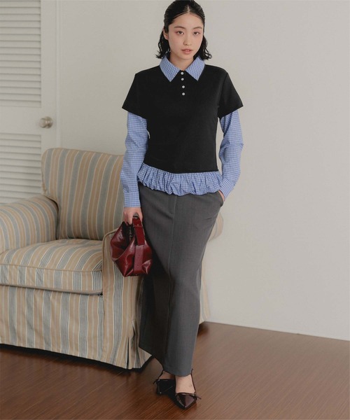 miette（ミエット）の「レイヤード風裾バルーンポロ襟トップス（Tシャツ/カットソー・レディース・ネイビー/グレー/ブラック・FREE）」の8枚目の写真