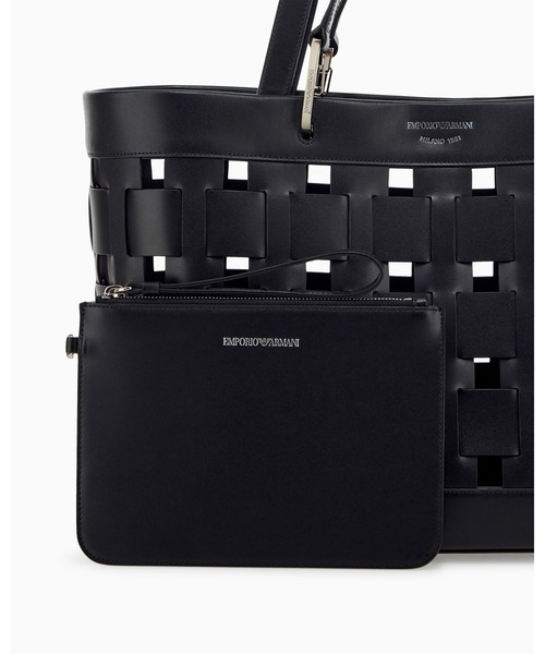 EMPORIO ARMANI(エンポリオアルマーニ)の「【エンポリオ アルマーニ】MyEA ポーチ付き ワイド編み ダブルハンドル トートバック(トートバッグ・レディース・シルバーグレー/ブラック・FREE)」の5枚目の写真