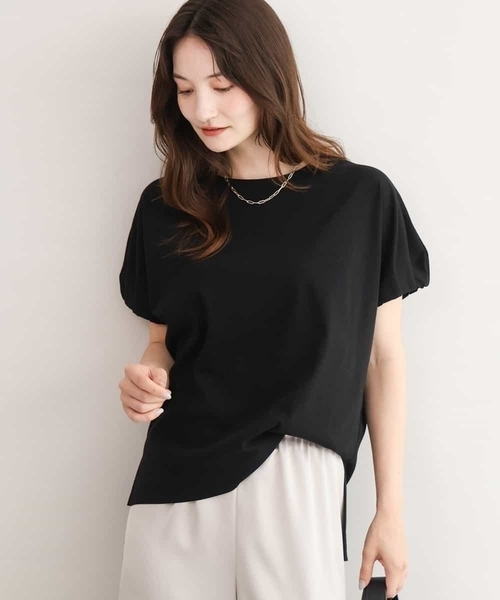 MK MICHEL KLEIN（エムケーミッシェルクラン）の「[UVカット/接触冷感/洗える]ギャザータックスリーブカットソー（Tシャツ/カットソー・レディース・ライトグリーン/ブラック・38）」の2枚目の写真