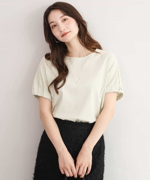 MK MICHEL KLEIN（エムケーミッシェルクラン）の「[UVカット/接触冷感/洗える]ギャザータックスリーブカットソー（Tシャツ/カットソー・レディース・ライトグリーン/ブラック・38）」の14枚目の写真