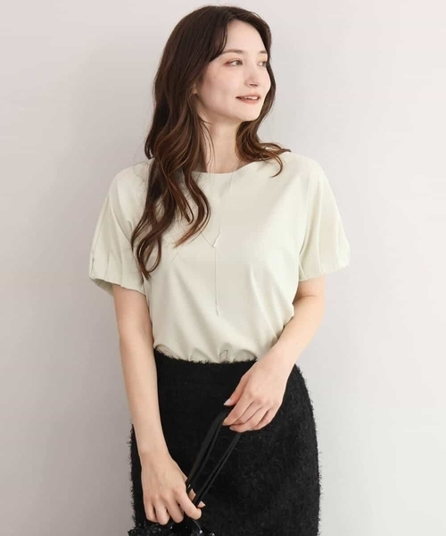 MK MICHEL KLEIN（エムケーミッシェルクラン）の「[UVカット/接触冷感/洗える]ギャザータックスリーブカットソー（Tシャツ/カットソー・レディース・ライトグリーン/ブラック・38）」の15枚目の写真