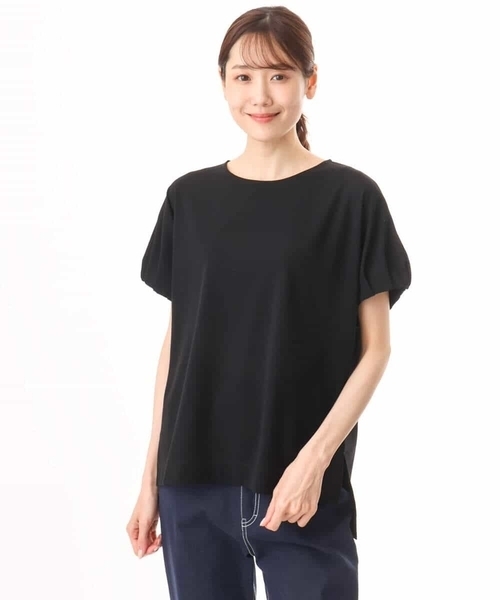 MK MICHEL KLEIN（エムケーミッシェルクラン）の「[UVカット/接触冷感/洗える]ギャザータックスリーブカットソー（Tシャツ/カットソー・レディース・ライトグリーン/ブラック・38）」の4枚目の写真