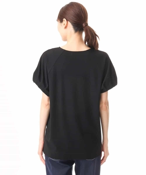 MK MICHEL KLEIN（エムケーミッシェルクラン）の「[UVカット/接触冷感/洗える]ギャザータックスリーブカットソー（Tシャツ/カットソー・レディース・ライトグリーン/ブラック・38）」の6枚目の写真