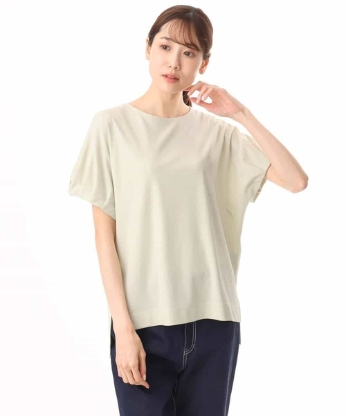 MK MICHEL KLEIN（エムケーミッシェルクラン）の「[UVカット/接触冷感/洗える]ギャザータックスリーブカットソー（Tシャツ/カットソー・レディース・ライトグリーン/ブラック・38）」の11枚目の写真