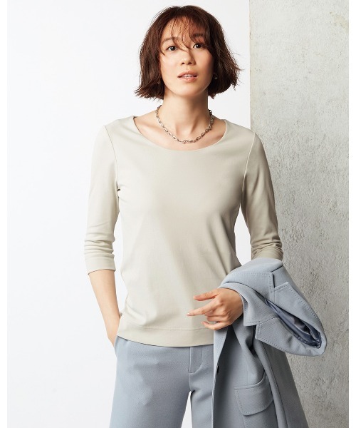 DoCLASSE( ドゥクラッセ)の「ハイカウントコットン・ジャケットイン(Tシャツ/カットソー・レディース・キナリ/ライトグレー/ダークグレー/キャメル/ダークネイビー・M/3L/S/L)」の3枚目の写真