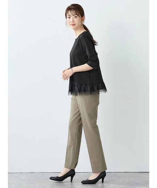 Perfect Suit FActory（パーフェクトスーツファクトリー）の「レースペプラムカットトップス（Tシャツ/カットソー・レディース・ブラック・M）」の5枚目の写真