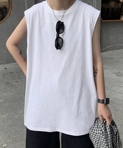 WYZ wear(ダブリューワイジィーウェア)の「オーバーサイズノースリーブTシャツ/ユニセックス(Tシャツ/カットソー・メンズ・チャコールグレー/ブラック/ホワイト・XL/L/M)」の2枚目の写真